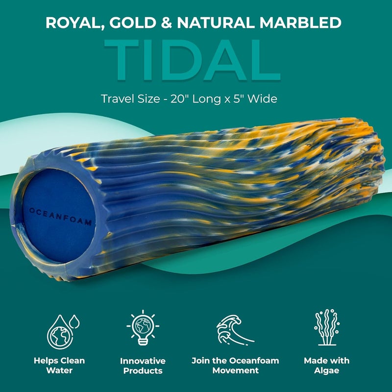 Oceanfoam Tidal Roller - Royal, Gold & Natural Marbled - Muscle Massage Foam Roller for Back Pain & Stretching - Firm & Ergonomic Wide Wave Textured - Yoga, Athletics, & Wellness - Full Size, 20" x 5" - Image 2
